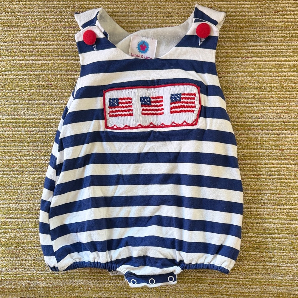 Striped Baby Romper with American Flag Design